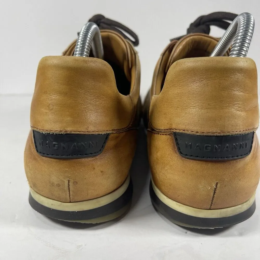 Magnanni Men’s Leather Perforated Sneakers | Size 9 M | Cognac Tan Made In Spain